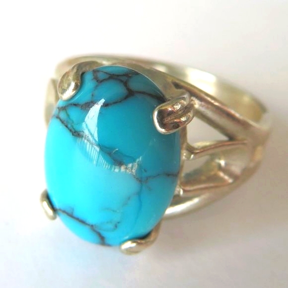 Turquoise In Sterling Silver Ring Sz 7 - Picture 1 of 8